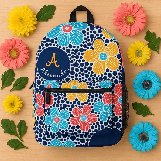 Cute Flowers and Polka Dots – Playful Floral Bedruckter Rucksack