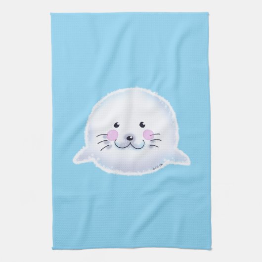 Cute Fluffy Baby Seal Illustration Geschirrtuch (Vertikal)