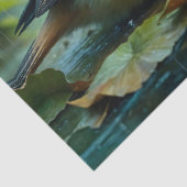 Cute fluffy birds hiding under leaf in rain seidenpapier (Ausschnitt)