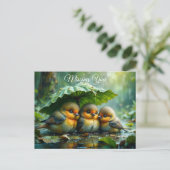 Cute fluffy birds in rain *Missing You* Postkarte (Stehend Vorderseite)