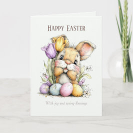 Cute Fluffy Bunny Funny Easter Card, Pastel Blue Feiertagskarte