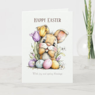 Cute Fluffy Bunny Funny Easter Card, Pastel Blue Feiertagskarte