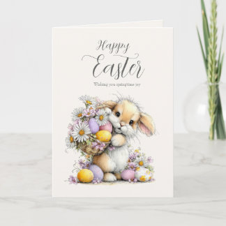 Cute Fluffy Bunny with Egg Basket Easter Card Feiertagskarte