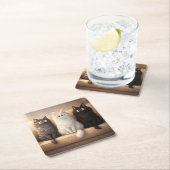 Cute Fluffy Cartoon Cats Whimsical Drink  Rechteckiger Pappuntersetzer (Vor Ort)