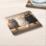 Cute Fluffy Cartoon Cats Whimsical Drink  Rechteckiger Pappuntersetzer<br><div class="desc">Protect your surfaces with a purr-fectly charming touch using these adorable paper coasters featuring three fluffy cartoon cats! With their big, expressive eyes and soft, shaggy fur, these gray, white, and black kittens add a delightful splash of whimsy to any gathering. Ideal for everyday use or special occasions, these coasters...</div>