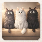 Cute Fluffy Cartoon Cats Whimsical Drink  Rechteckiger Pappuntersetzer (Vorderseite)