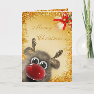 Cute Fluffy Gold Tinsel Christmas Card Feiertagskarte