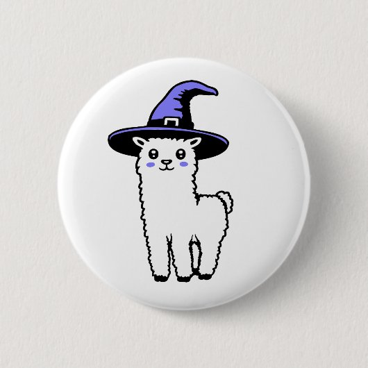 Cute Fluffy Halloween Llama Wearing Purple Witch Button (Vorderseite)