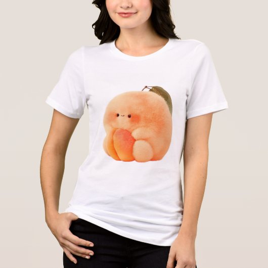 Cute Fluffy Peach Sprite Cradling Tiny Peach Women Tri-Blend Shirt (Vorderseite)