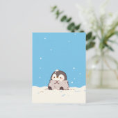Cute Fluffy Penguin in Snowy Winter Landscape Postkarte (Stehend Vorderseite)