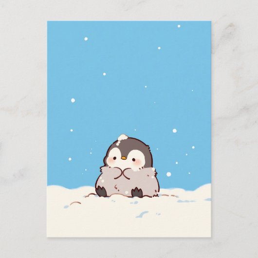 Cute Fluffy Penguin in Snowy Winter Landscape Postkarte (Vorderseite)
