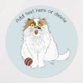 Cute Fluffy Persian Cat Funny Meow Blue Etiketten (Design 1)