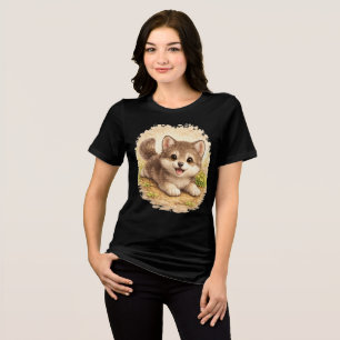 Cute Fluffy Puppy Dog Smiling Illustration Tee
