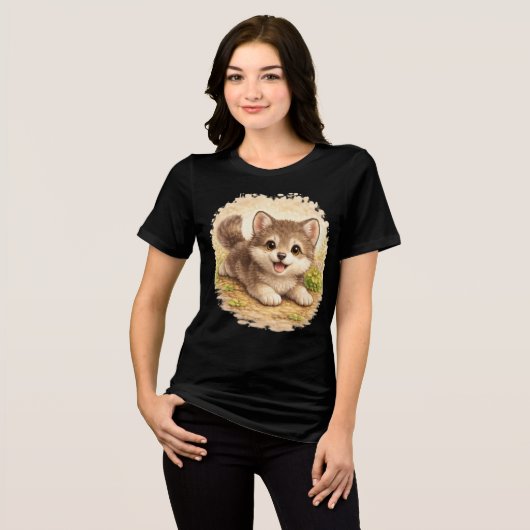 Cute Fluffy Puppy Dog Smiling Illustration Tee (Vorderseite voll)