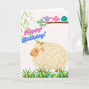 Cute Fluffy Sheep Happy Birthday Card - Birds on B Karte