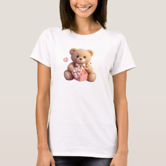 Cute Fluffy Teddy Bear with Heart Valentine T-Shirt