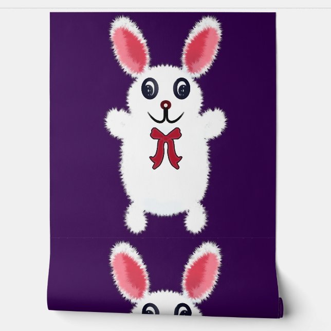 Cute Fluffy White Bunny Rabbit with Red Bow - Chri Tapete (Abrollen)