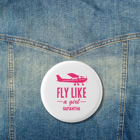 Cute Fly Like A Girl Pink Airplane Girly Aviation  Button