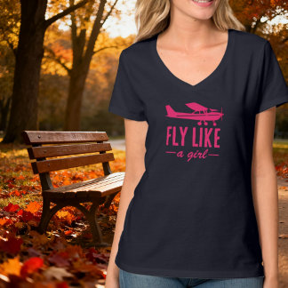 Cute Fly Like A Girl Pink Airplane Girly Aviation T-Shirt