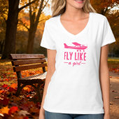 Cute Fly Like A Girl Pink Airplane Girly Aviation  T-Shirt