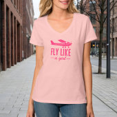 Cute Fly Like A Girl Pink Airplane Girly Aviation  T-Shirt