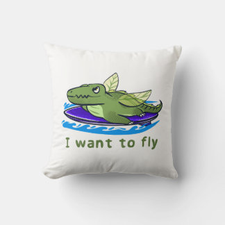 Cute Flying Crocodile Fantasy Illustration Soft Pa Kissen