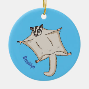 Cute flying sugar glider cartoon illustration keramik ornament