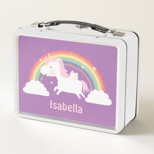 Cute Flying Unicorn and Rainbow Girls Personalized Metall Brotdose (Rückseite)