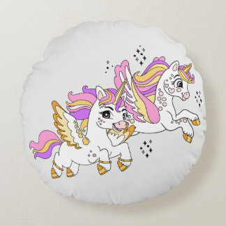 Cute flying unicorns  rundes kissen