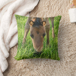 Cute Foal Baby Horses Green Cotton Kissen
