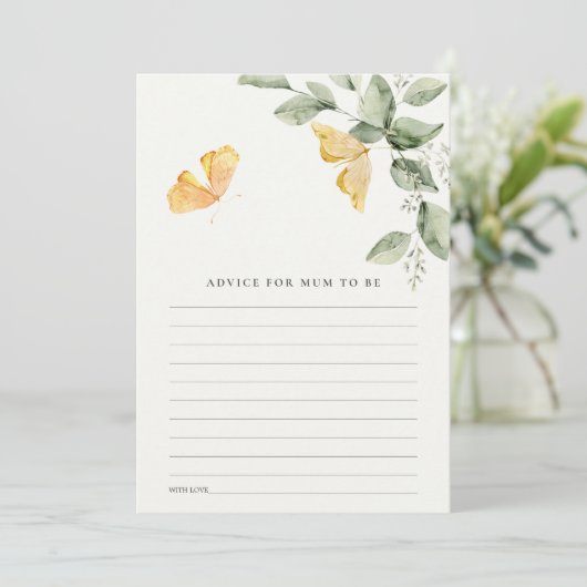 Cute Foliage Butterfly Advice For Mum Baby Shower Einladung (Stehend Vorderseite)