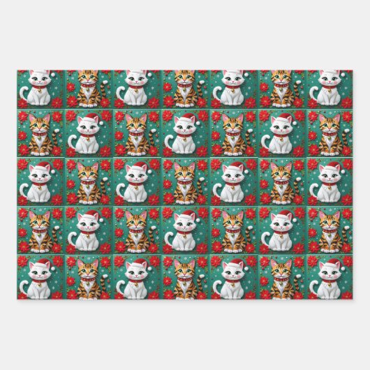 Cute Folk Art Impasto Cat Festive Christmas Geschenkpapier Set (Vorderseite 2)