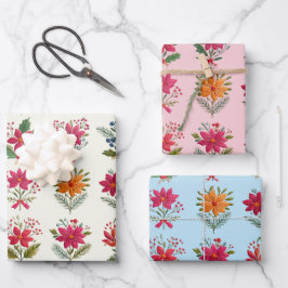 Cute Folk Floral Christmas Geschenkpapier Set