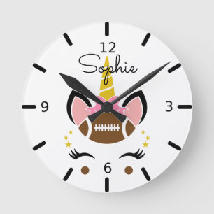 Cute Football & Bow Unicorn Runde Wanduhr