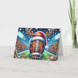 Cute Football with Reindeer Antlers Christmas Feiertagskarte