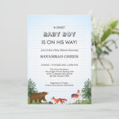 Cute Forest Animals Baby Boy Shower Design Einladung (Stehend Vorderseite)