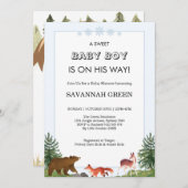 Cute Forest Animals Baby Boy Shower Design Einladung (Vorne/Hinten)