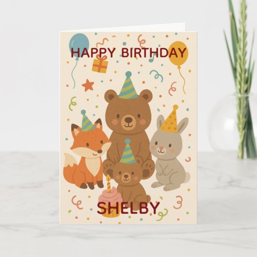 Cute Forest Animals Custom Birthday Karte (Vorderseite)