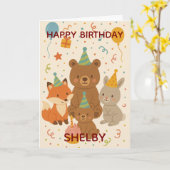 Cute Forest Animals Custom Birthday Karte (Gelbe Blume)