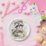 Cute Forest Baby Raccoon Baby Shower  Pappteller<br><div class="desc">Celebrate your little one on the way with this adorable watercolor baby raccoon surrounded by delicate wildflowers. This sweet woodland design features a fluffy baby raccoon holding a daisy while soft florals, greenery, and butterflies create a charming forest feel. Perfect for woodland baby showers, nature-themed celebrations, and rustic baby shower...</div>