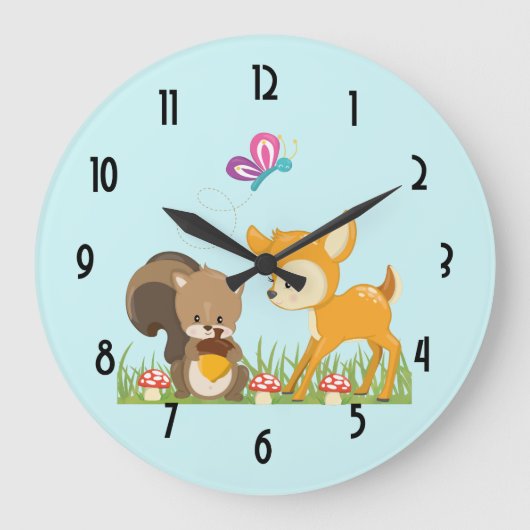 Cute Forest Creys Happy Cartoon Große Wanduhr (Vorderseite)