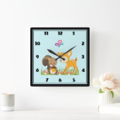 Cute Forest Creys Happy Cartoon Quadratische Wanduhr (Zuhause)