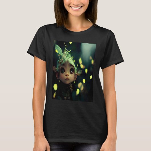 Cute Forest Fairy Elf in a Green Bioluminescent Fo T-Shirt (Vorderseite)