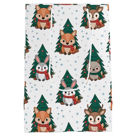Cute Forest Woodland Animals Snowflakes Mittlere Geschenktüte (Rückseite)