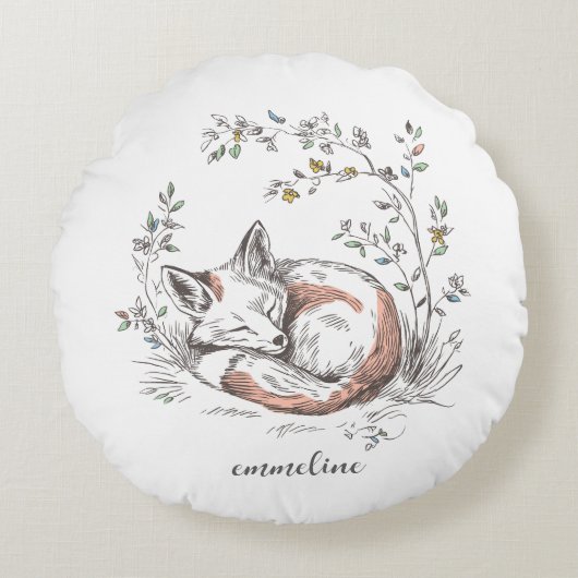 Cute Forest Woodland Fox Kids Personalized Rundes Kissen (Vorderseite)