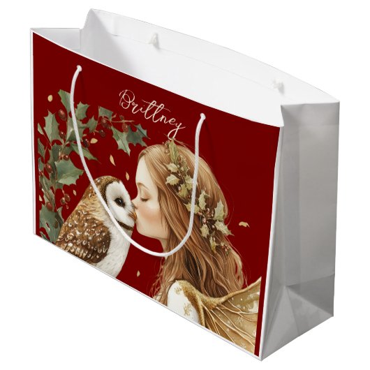 Cute Forestcore Christmas Fairy Große Geschenktüte (Rückseite Schrägansicht)