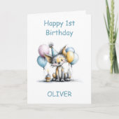 Cute Fox 1st Birthday Karte (Vorderseite)