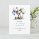 Cute Fox 1st Birthday Party Invitation Einladung (Stehend Vorderseite)