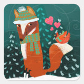 Cute Fox and Cardinal Winter Sticker (Vorderseite)