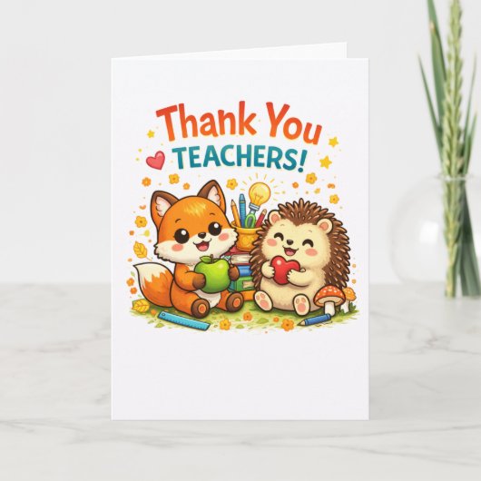 Cute fox and hedgehog teacher appreciation design karte (Vorderseite)